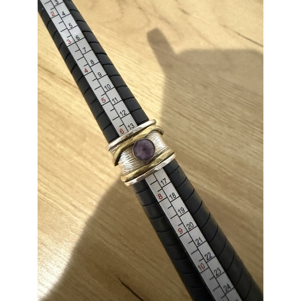 925 Sterling Silver Spinner Ring Amethyst Ring‎ Handmade Band Ring VTG Sz 6.5 - Picture 2 of 7